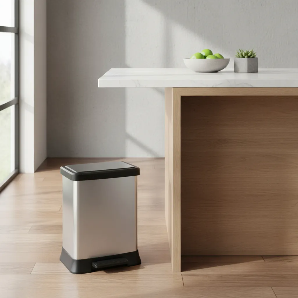 Cesto Tacho De Basura Pedal Plástico Metalizado Premium 40l Plateado