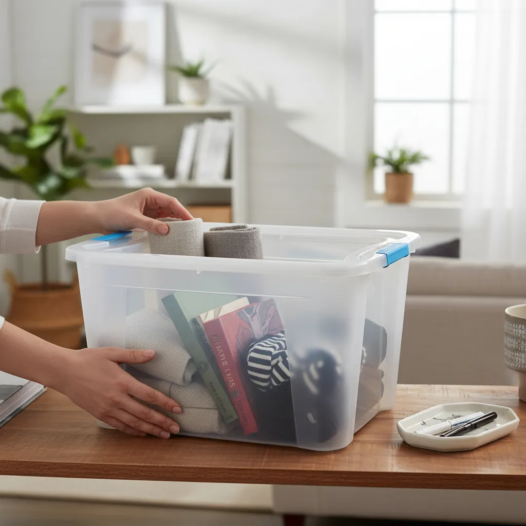 Caja Organizadora 68l C/ Tapa Broche Apilable Premium Baúl Transparente Ultraforte