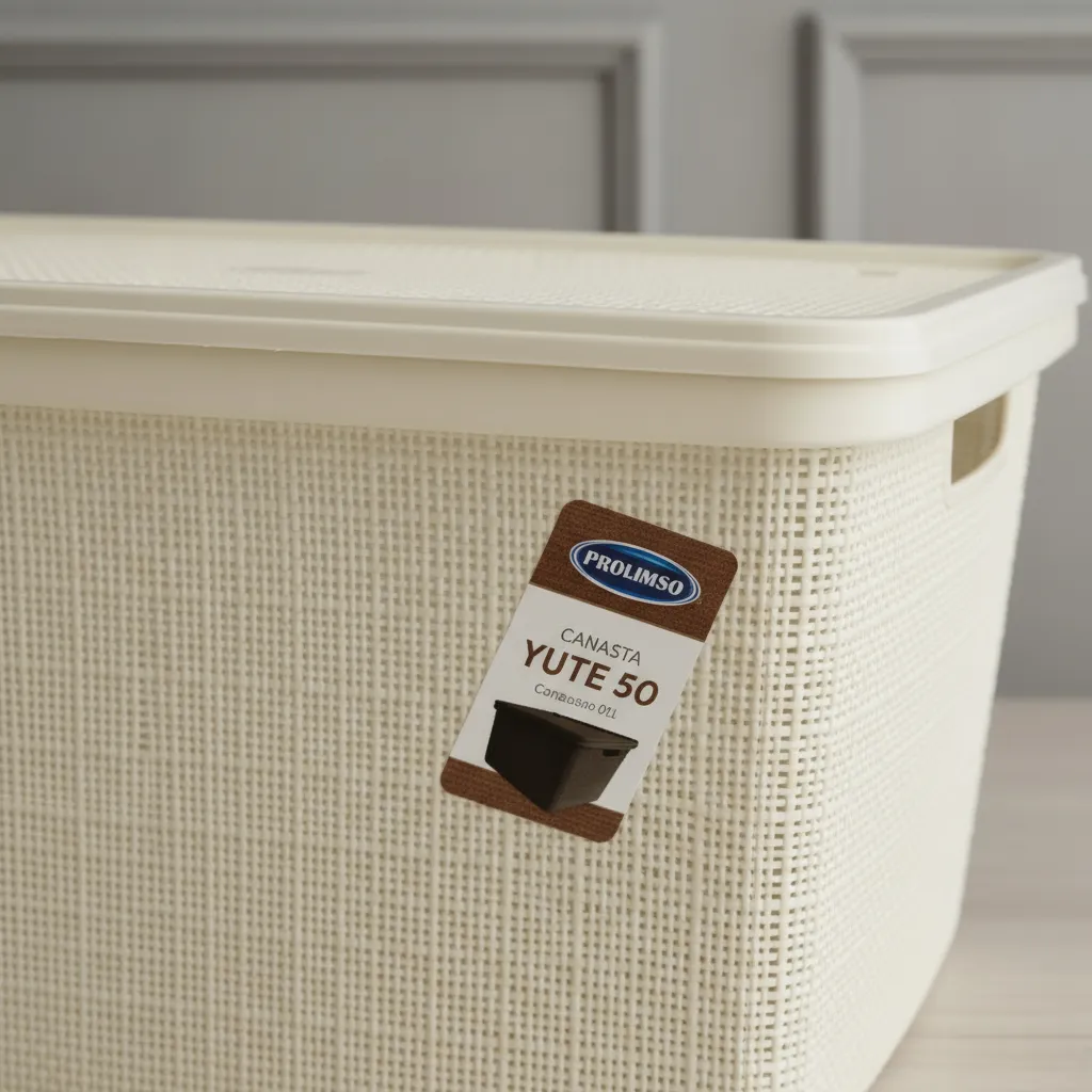 Canasta C/tapa Plástico Yute 58x40x26cm 50l Organizador