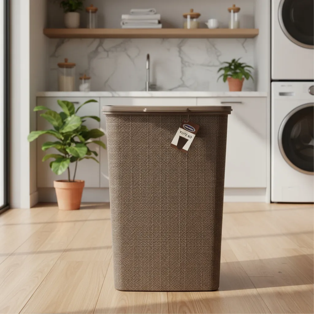 Cesto De Ropa Plástico C/tapa 60l Yute Grande