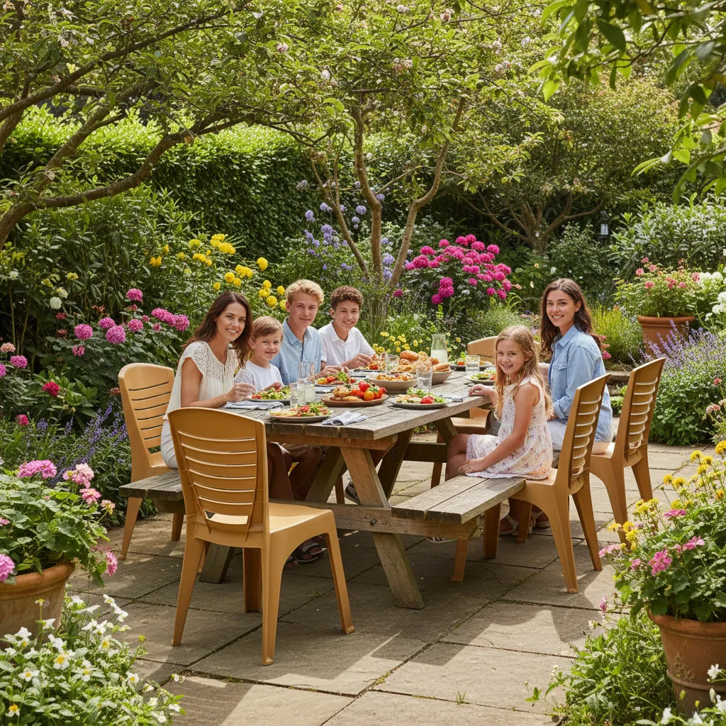 Pack Silla De Plástico X6 Dorado Premium Jardín Exterior Dorado Oscuro Noa