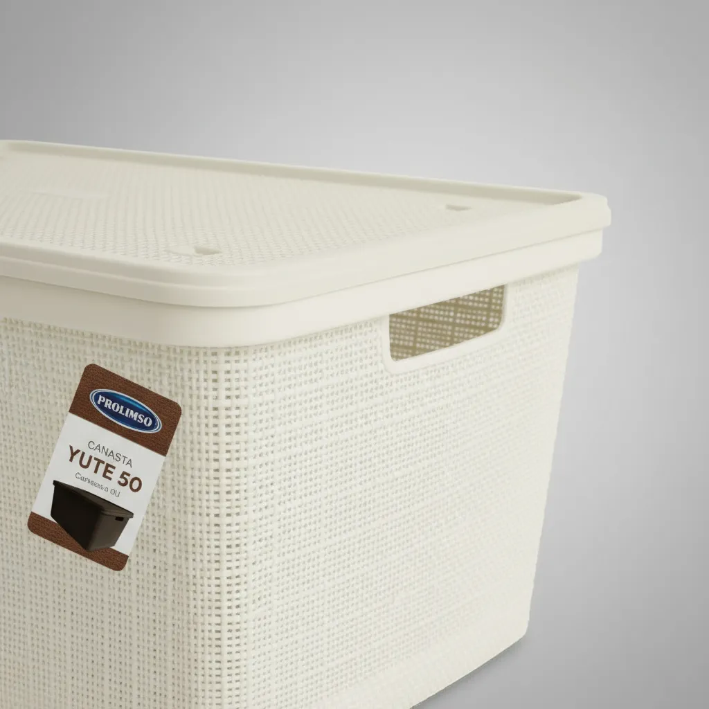 Canasta C/tapa Plástico Yute 58x40x26cm 50l Organizador