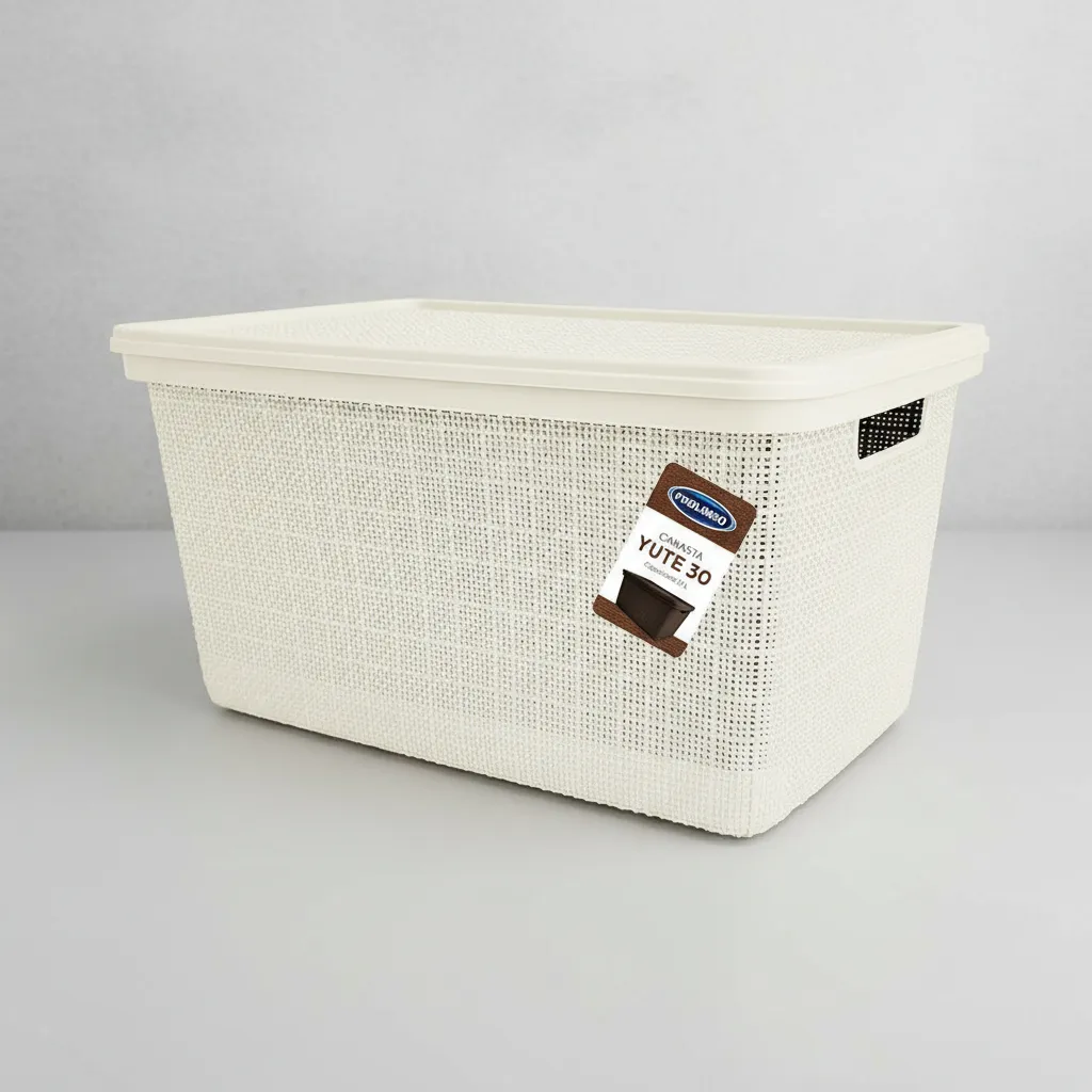 Canasta C/tapa Plástico Yute 49x32x25cm 30l Organizador