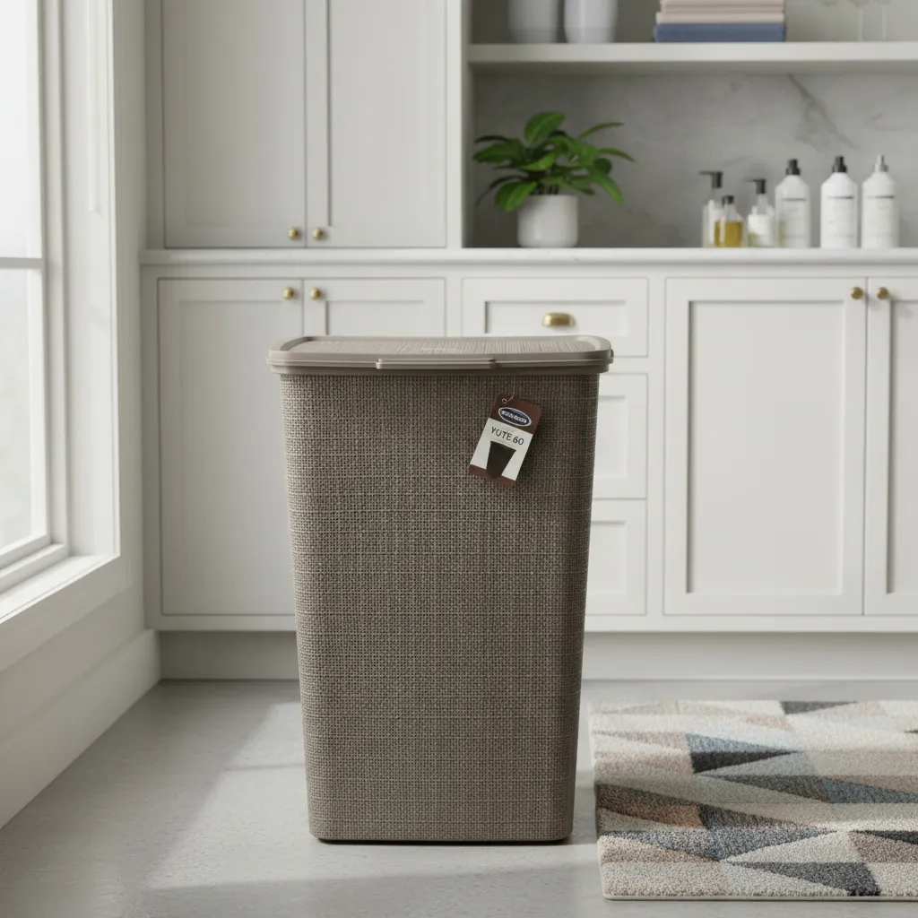 Cesto De Ropa Plástico C/tapa 60l Yute Grande