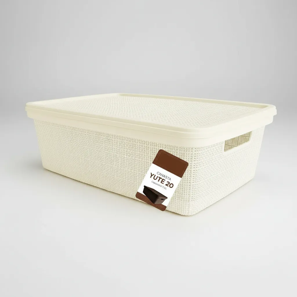 Pack Canasta C/tapa Plástico Yute 20l X 12 Organizador