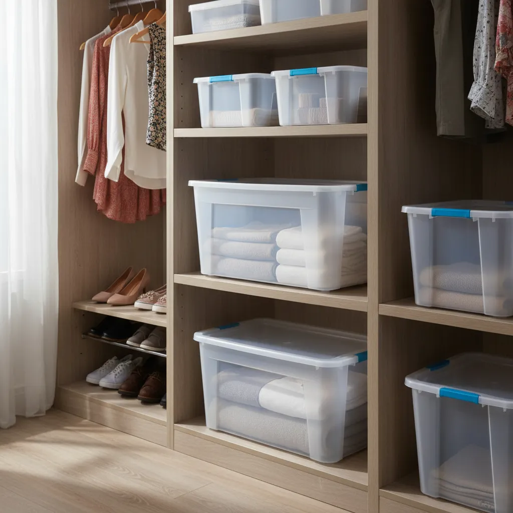 Caja Organizadora 92 L Transparente Premium Baúl Apilable Celeste Ultraforte