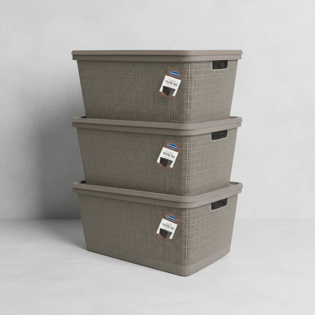 Pack Canasta C/tapa Plástico Yute 50l X 3 Organizador