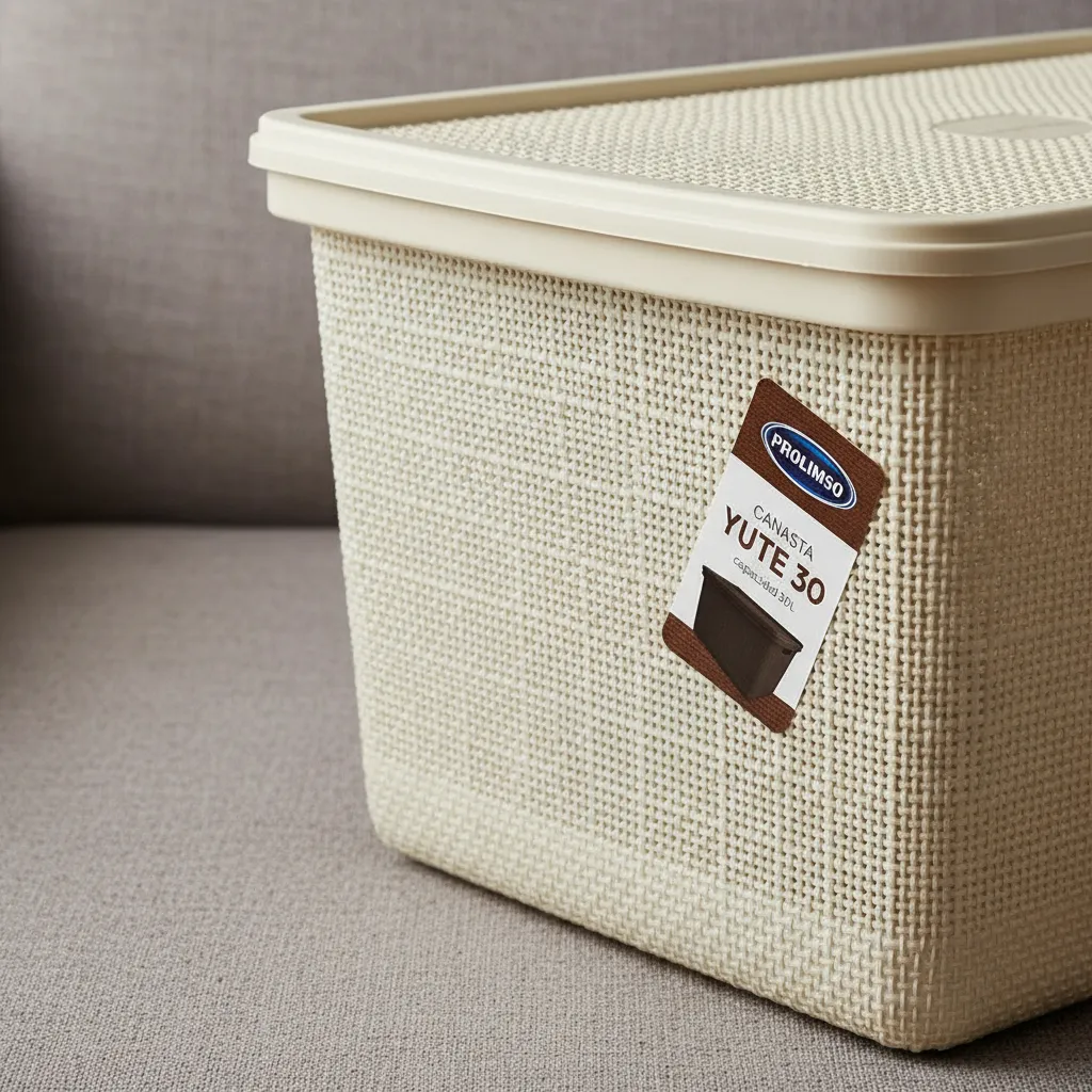 Canasta C/tapa Plástico Yute 49x32x25cm 30l Organizador