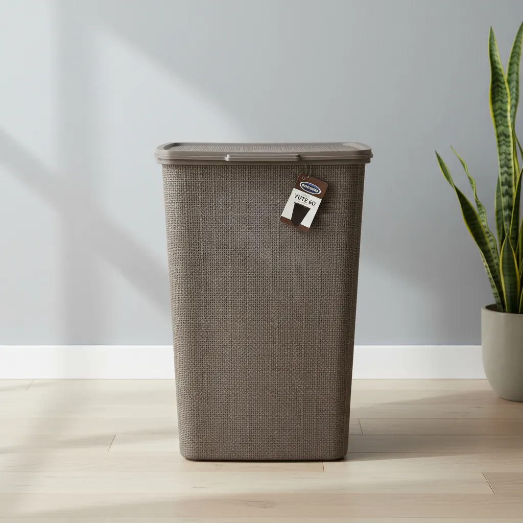 Cesto De Ropa Plástico C/tapa 60l Yute Grande