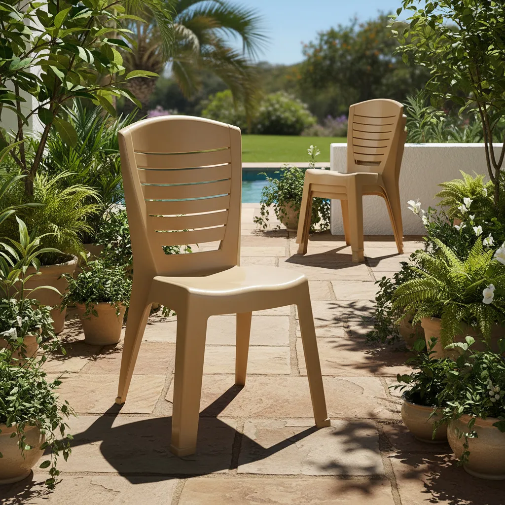 Silla De Plástico Premium Jardín Apilable Exterior Reforzada Dorado Oscuro Silla Zen Modelo Noa