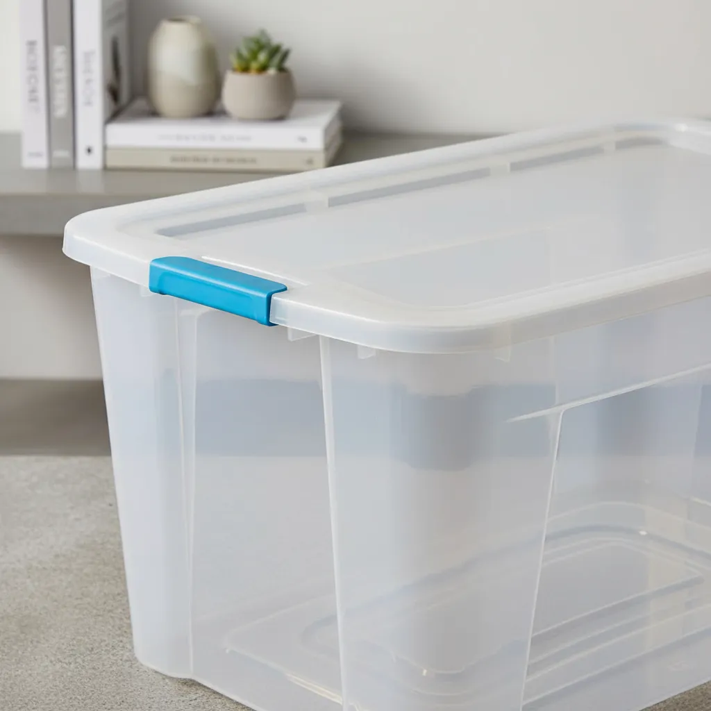Caja Organizadora 92 L Transparente Premium Baúl Apilable Celeste Ultraforte