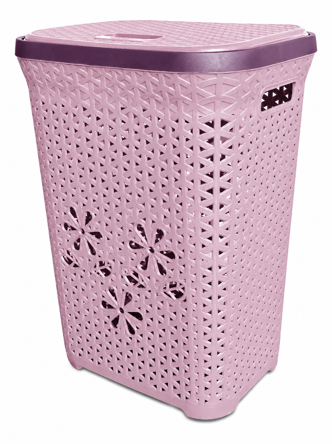 Cesto De Ropa Manija 65l Modelo Ratan Rectangular Flores Chocolate Cesto Ratan Grande