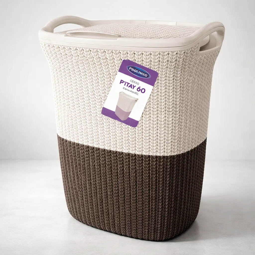 Cesto De Ropa De Plastico 60 Litros Con Tapa Y Manija