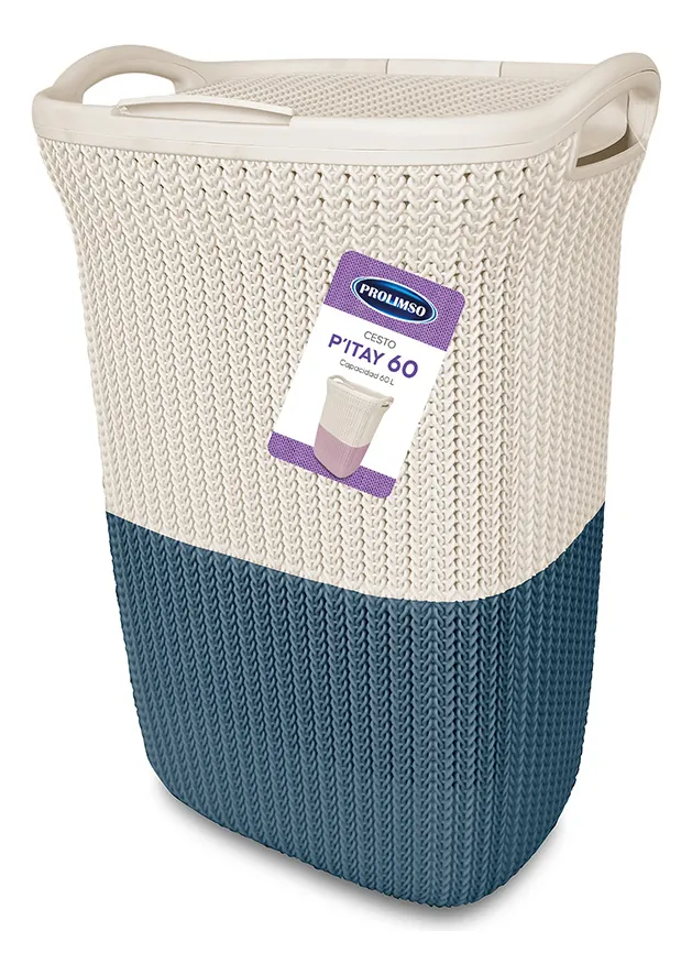 Cesto De Ropa De Plastico 60 Litros Con Tapa Y Manija