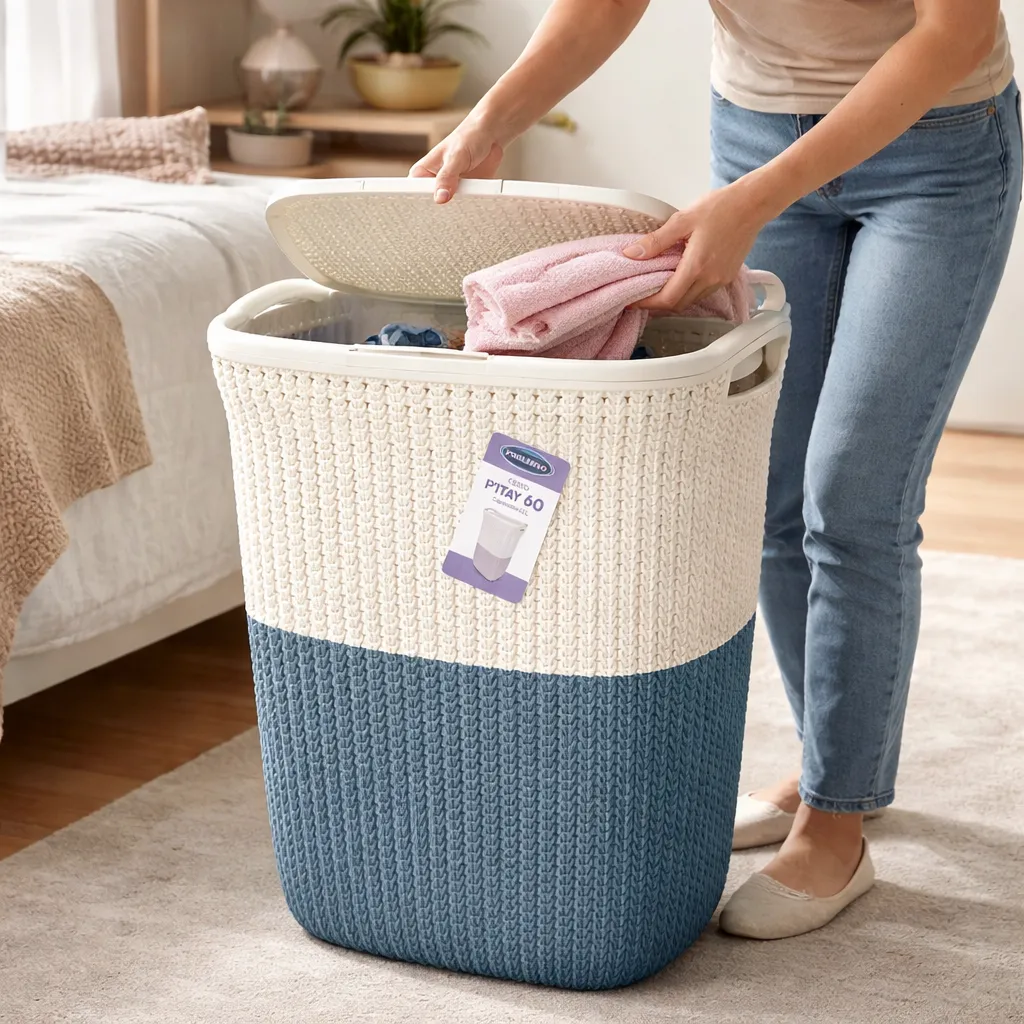 Cesto De Ropa De Plastico 60 Litros Con Tapa Y Manija