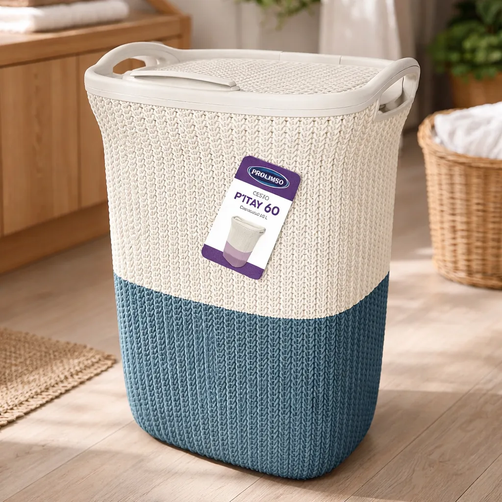 Cesto De Ropa De Plastico 60 Litros Con Tapa Y Manija