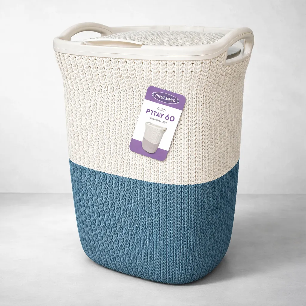 Cesto De Ropa De Plastico 60 Litros Con Tapa Y Manija
