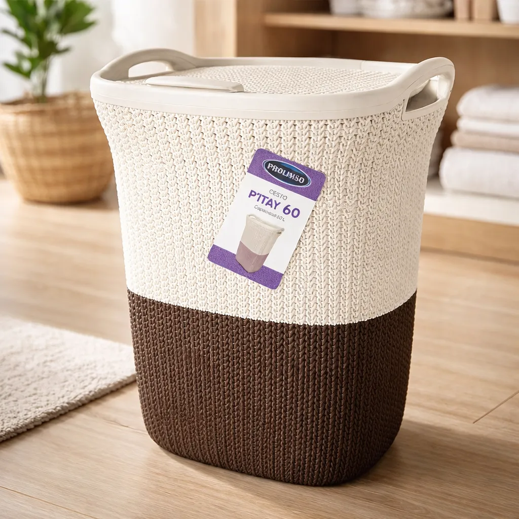 Cesto De Ropa De Plastico 60 Litros Con Tapa Y Manija