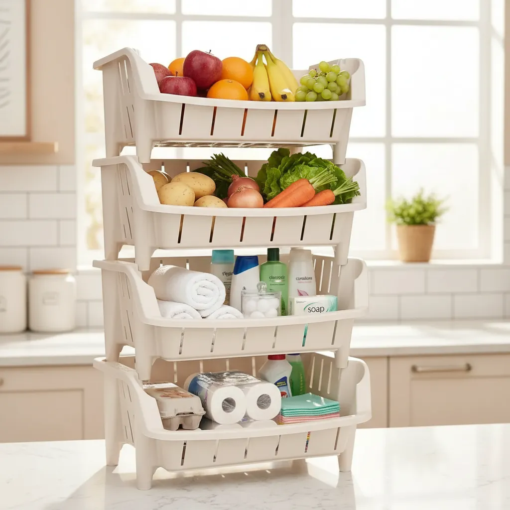 Organizador Verdulero Frutero X4 Canasto Apilable Plástico