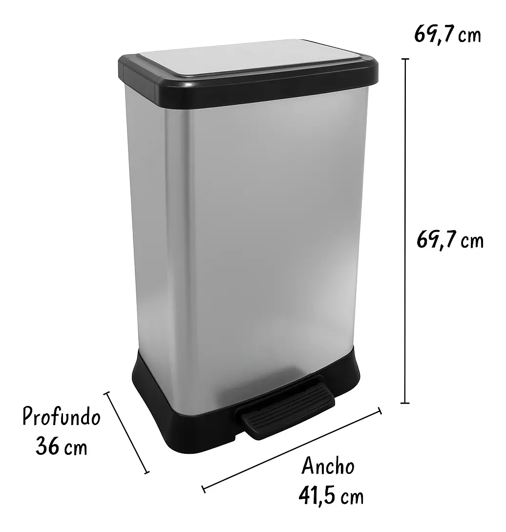 D_NQ_NP_2X_704604-MLA93963931090_102025-F Cesto Tacho De Basura Pedal Plástico Metalizado Premium 55l