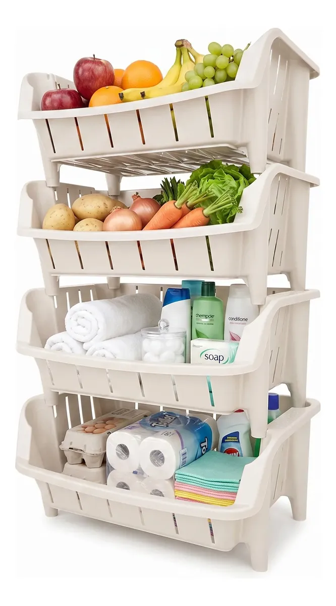 Organizador Verdulero Frutero X4 Canasto Apilable Plástico