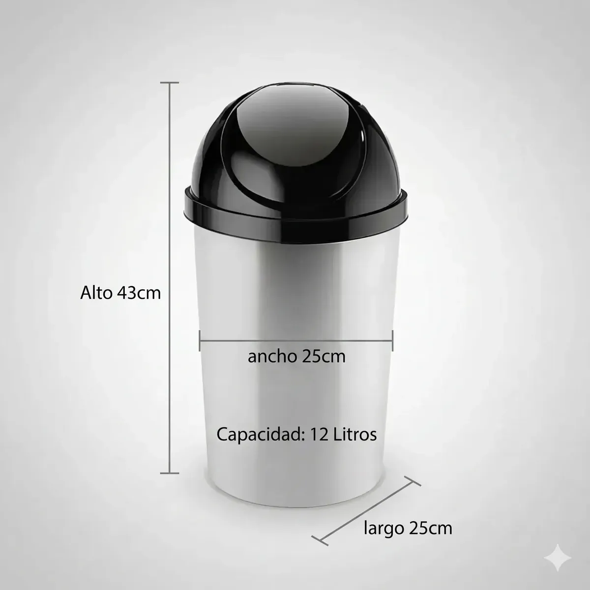 Tacho De Basura Redondo Metalizado Tapa Vaivén 12 L Premium