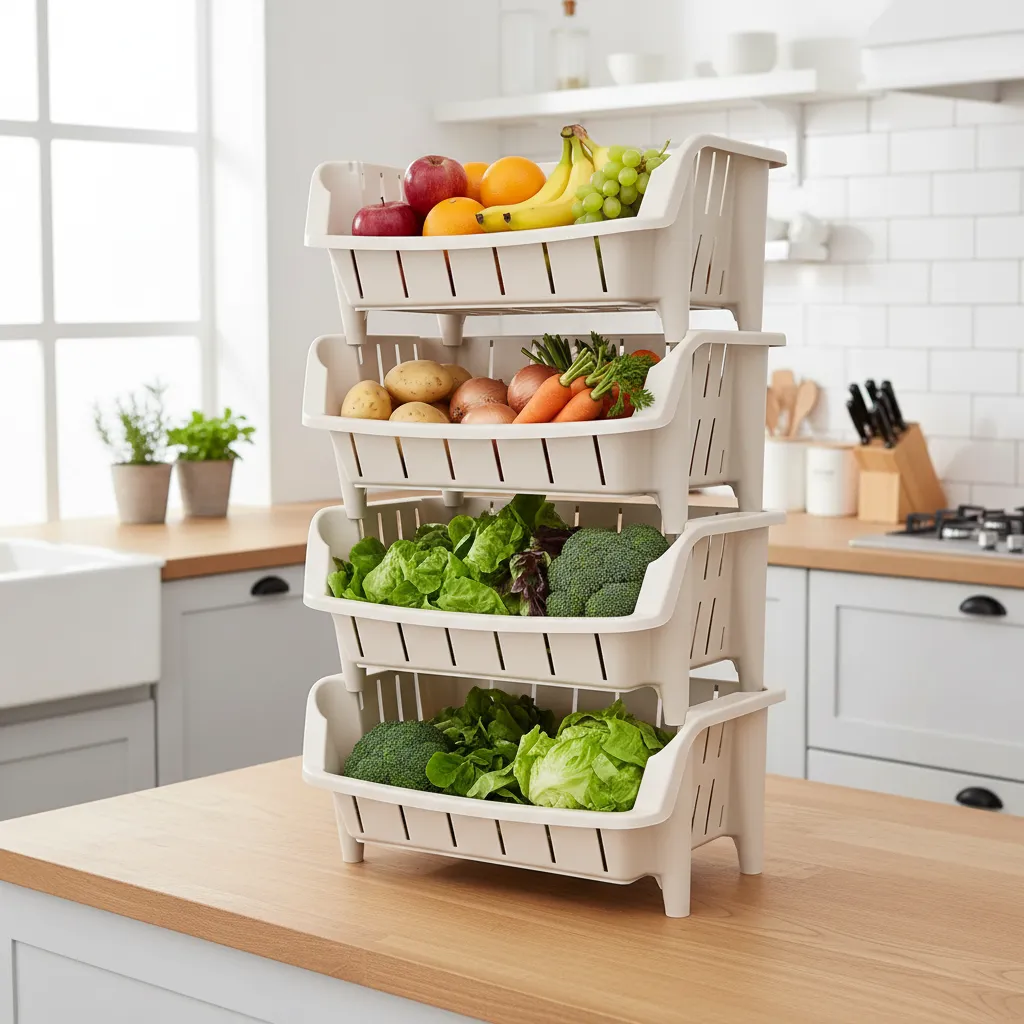 Organizador Verdulero Frutero X4 Canasto Apilable Plástico
