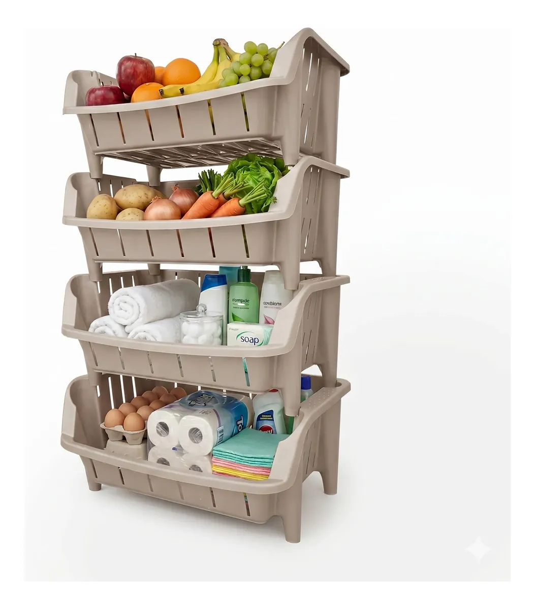 Organizador Verdulero Frutero X4 Canasto Apilable Plástico