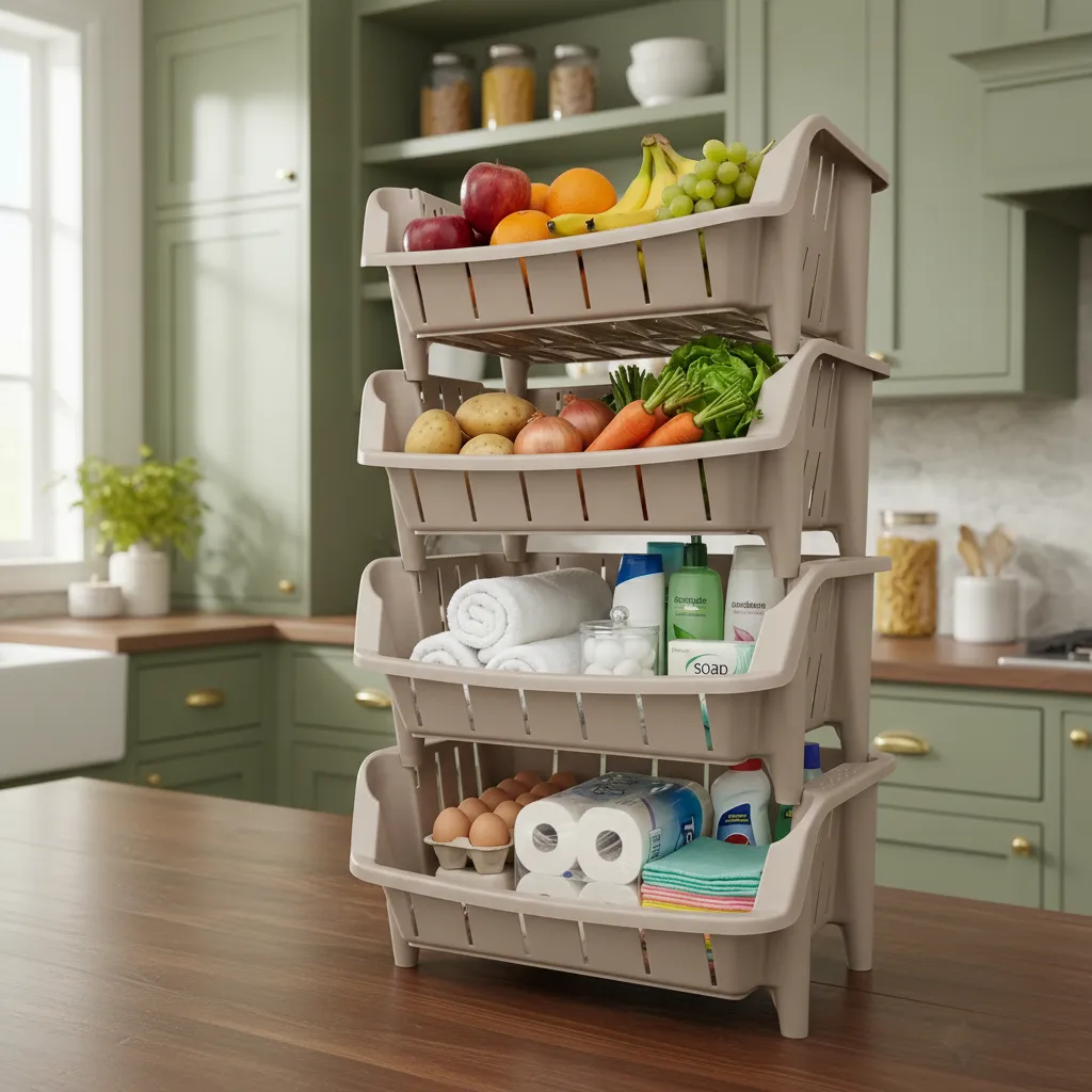 Organizador Verdulero Frutero X4 Canasto Apilable Plástico