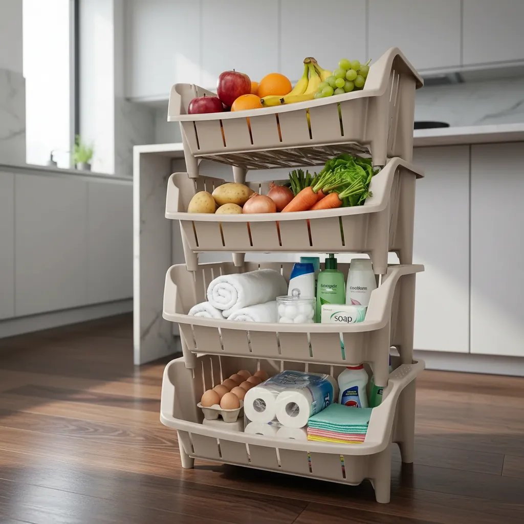 Organizador Verdulero Frutero X4 Canasto Apilable Plástico